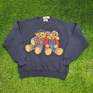 Vintage 90s Teddy-Bear Sweatshirt Womens Large 19x24 Blue
